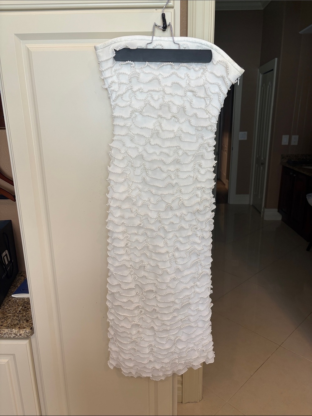 Gianni Bini White Ruffle Midi Sheath Dress